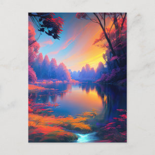 Cartão Postal A Beleza de Sunset Descoberta no Lago Florestado