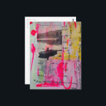 Cartão Postal A Boat Mixed Media Collage Pink Yellow<br><div class="desc">A collage made and photographed by Angelandspot in the year 2026 with vintage images from a magazine of a person in a boat and various textbook pages with pink and yellow paint</div>