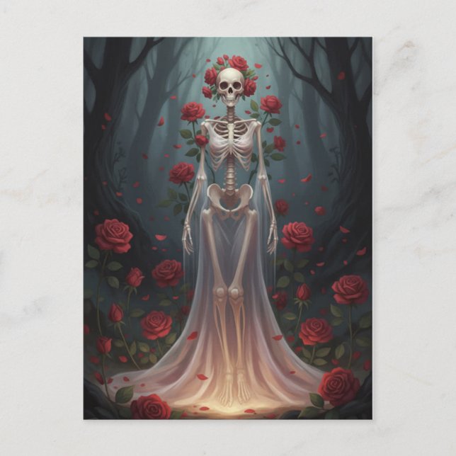 Cartão Postal A bony girl wears a wedding dress in a forest.  (Frente)