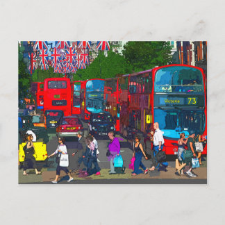 Cartão Postal A busy Oxford Street with shoppers and red buses. 
