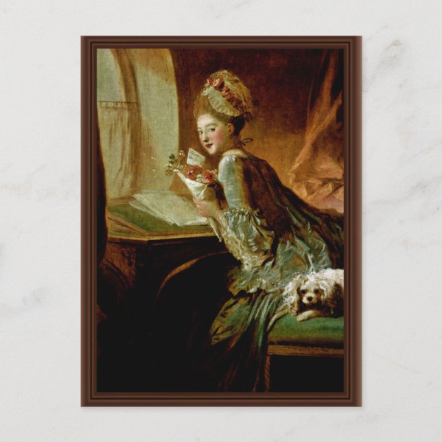Cartão Postal A carta de amor, por Fragonard, Jean Honoré (Frente)