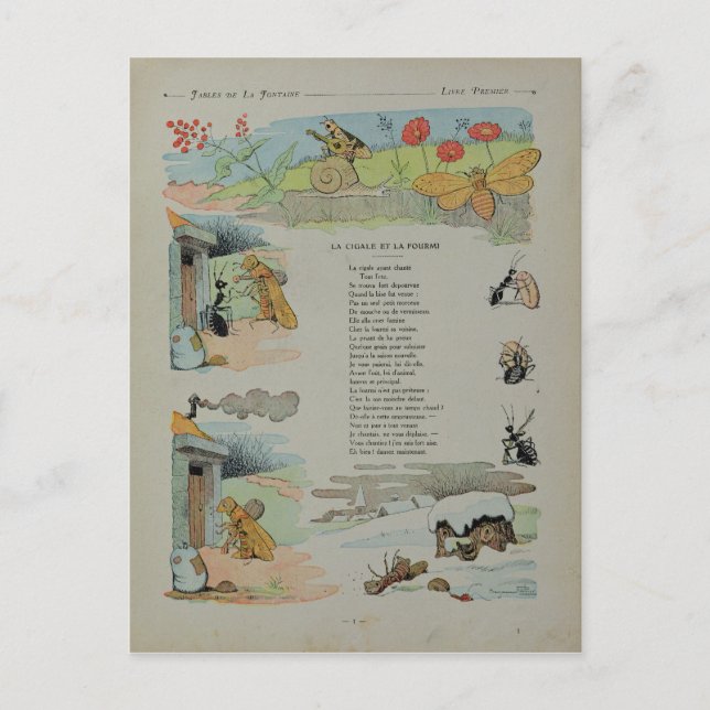 Cartão Postal A Cigarra e a Formiga das Fábulas (Frente)