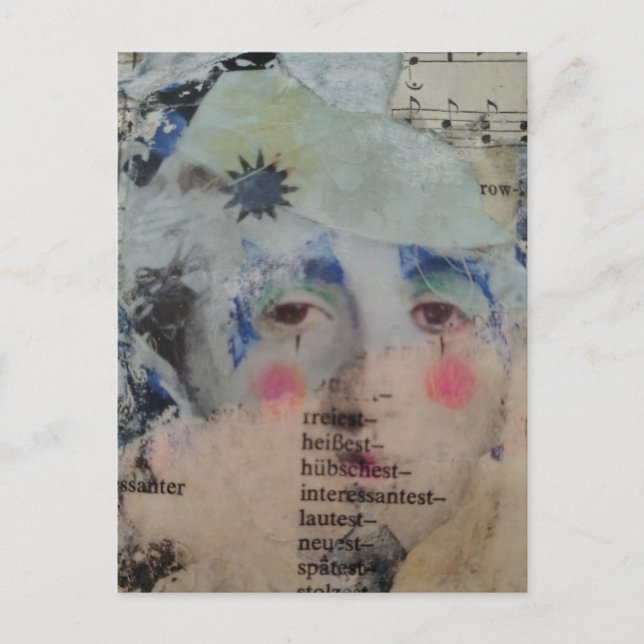 Cartão Postal A Clown Face Abstract mixed media collage Postcard (Frente)