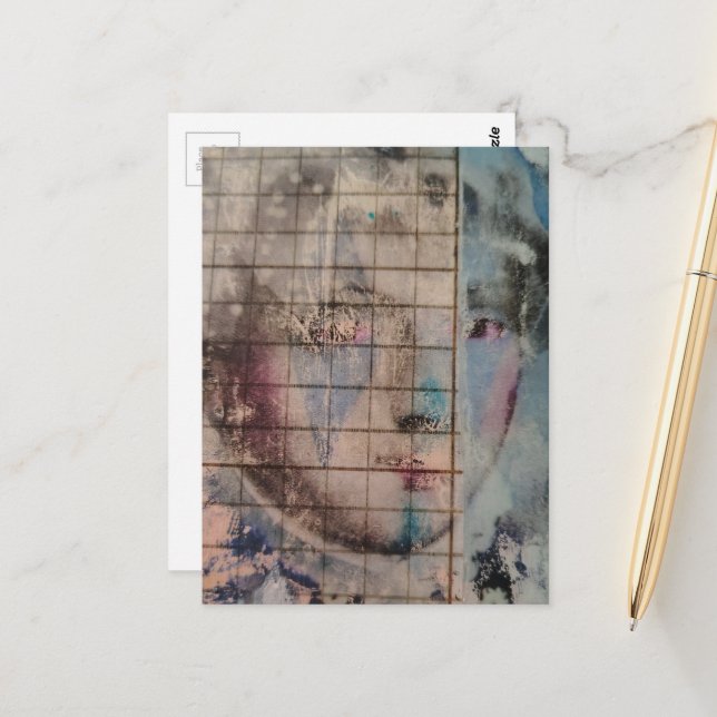 Cartão Postal A Clown Face Abstract mixed media collage Postcard (Frente/Verso In Situ)