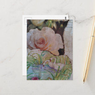 Cartão Postal A colagem do Cisne e Rosas