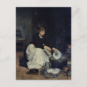 Cartão Postal A Cozinha Maid Washing-Up
