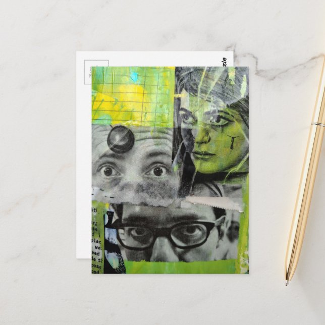 Cartão Postal A Dama e os Doutores Colagem de Mídia Mista (Frente/Verso In Situ)