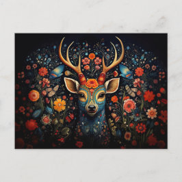 Cartão Postal a deer surrounded by flowers in dark colors