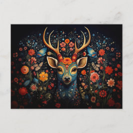 Cartão Postal a deer surrounded by flowers in dark colors