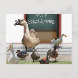 Cartão Postal A escola saiu, passarinhos com o professor Goose