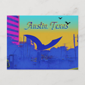 Cartão Postal A Escultura do Bat de Austin no Cartão-Postal Neon
