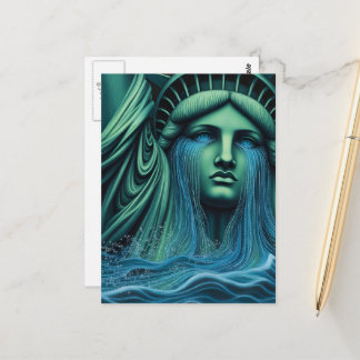 Cartão Postal A Estátua da Liberdade Chora Arte Surrealista