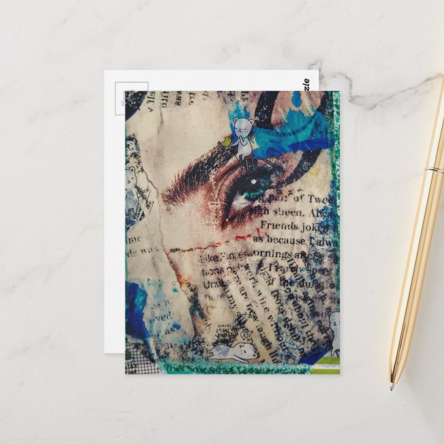 Cartão Postal A face and words abstract friends joke collage (Frente/Verso In Situ)