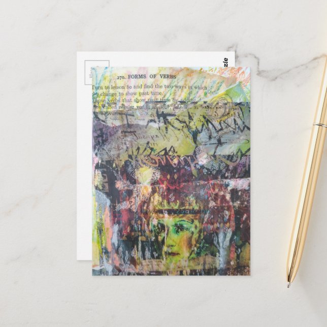 Cartão Postal A face mixed media collage forms of verbs (Frente/Verso In Situ)