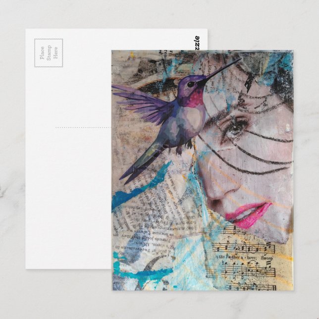 Cartão Postal A Face n Hummingbird Abstract Mixed Media Collage (Frente/Verso)