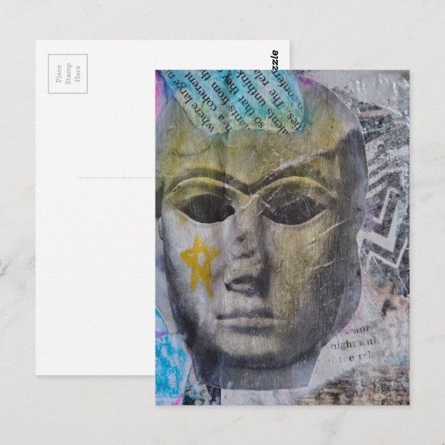 Cartão Postal A Face Yellow Star Mixed Media Collage (Frente/Verso)