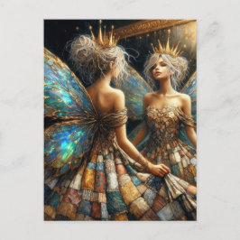 Cartão Postal A fada em um vestido empobrecedo fica espelhada