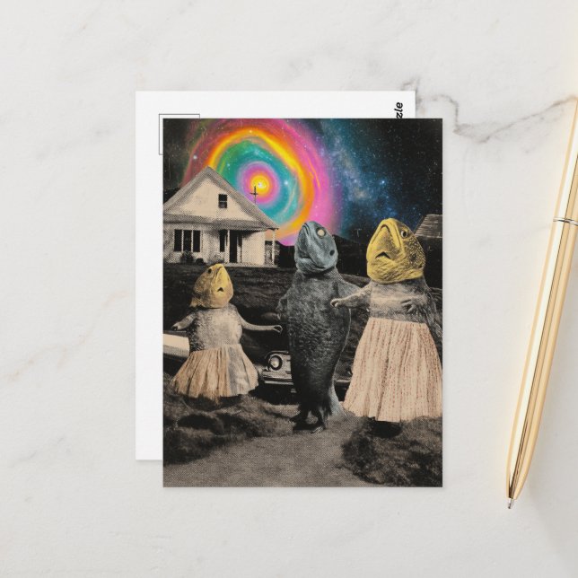 Cartão Postal A Família Engraçada De Peixes Surreais (Frente/Verso In Situ)