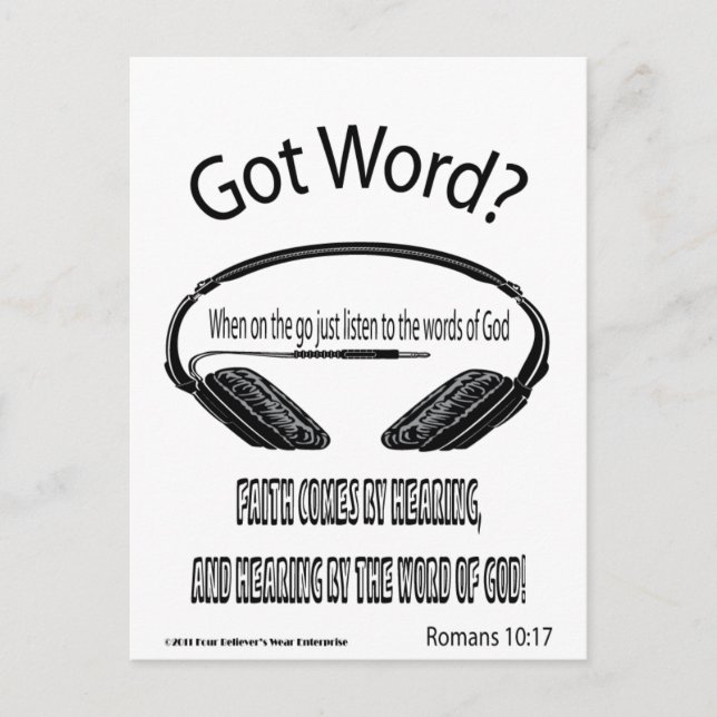 Cartão Postal A fé vem ouvindo Design (Tem Palavra?) (Frente)