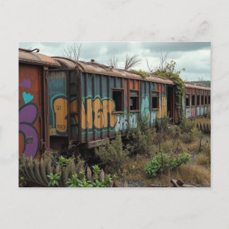 Cartão Postal A Ferrovia Esquecida – Trem Abandonado com Grafite