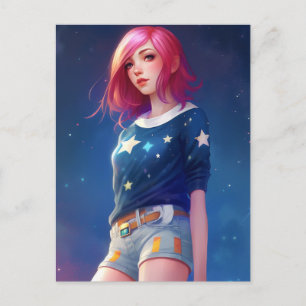 Cartão Postal A garota com estrelas na camisa
