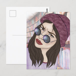 Cartão Postal A garota na biblioteca