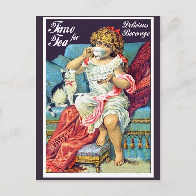 Cartão Postal A garotinha é chá bebendo, arte safada (Frente)