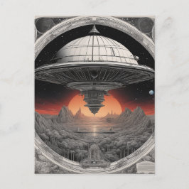 Cartão Postal A grande espaçonave escura estava navegando pelo p