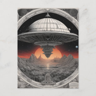 Cartão Postal A grande espaçonave escura estava navegando pelo p