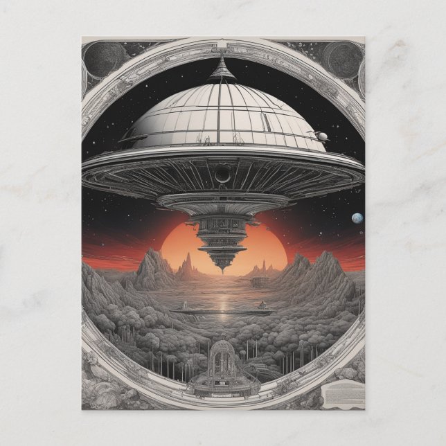 Cartão Postal A grande espaçonave escura estava navegando pelo p (Frente)