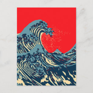 Cartão Postal A Grande Onda de Hokusai em Estilo Colorido