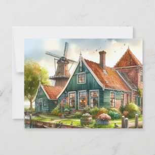 Cartão Postal A Holanda com moinhos, tulipas, narcisos