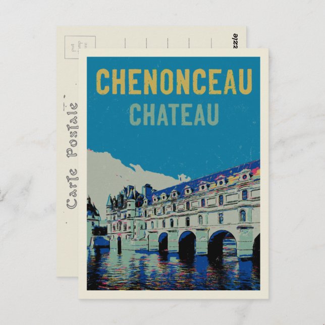 Cartão Postal A ilustração original de Chenonceau castelo France (Frente/Verso)