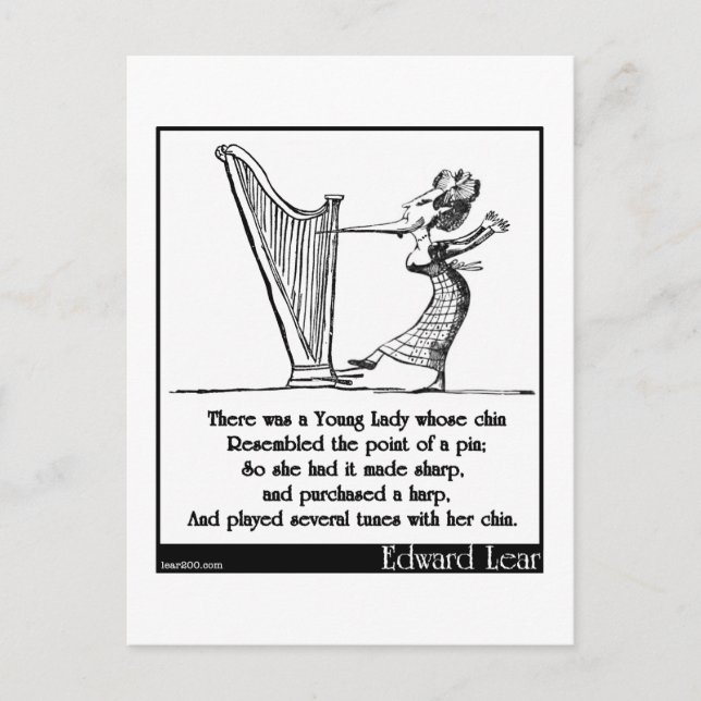 Cartão Postal A Jovem Dama de Edward Lear cujo queixo Limerick (Frente)