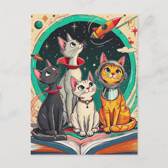 Cartão Postal A Leitura Abre um Gateway para Aventuras de Gato C (Frente)