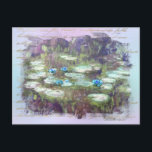 Cartão Postal ** A Lily Monet Pads Pond Pond É Escrita Manual Do<br><div class="desc">Cartão de POSTO do POSTCARD ) Monet clássico com escrita manual Dourada antiga e sutil pano de fundo do arco-íris. O fundo é de pasta mole e arco-íris em cores. Os lírios Monet/Lotus são azuis-turquesa. Elegante feminina romântica Ephemera Floral Pintura Artística Única Criativa Moderna e Romântica Antiga (PESQUISAR AR23 para...</div>