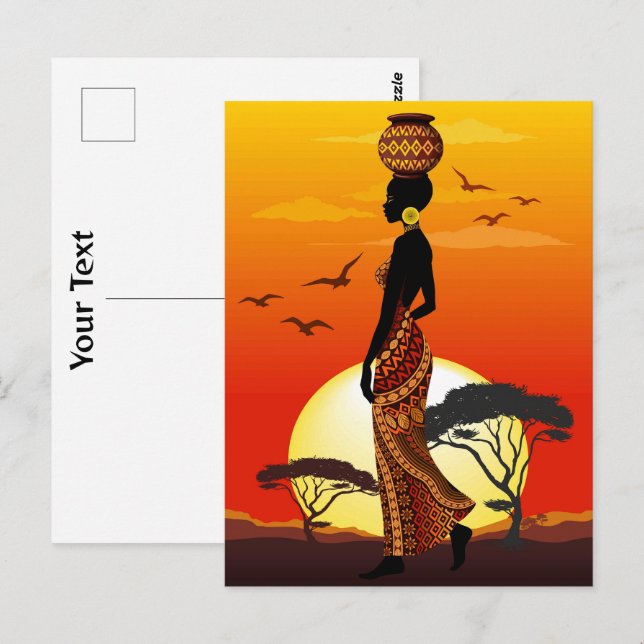 Cartão Postal A linda mulher africana Silhouette sobre os sóis a (Frente/Verso)