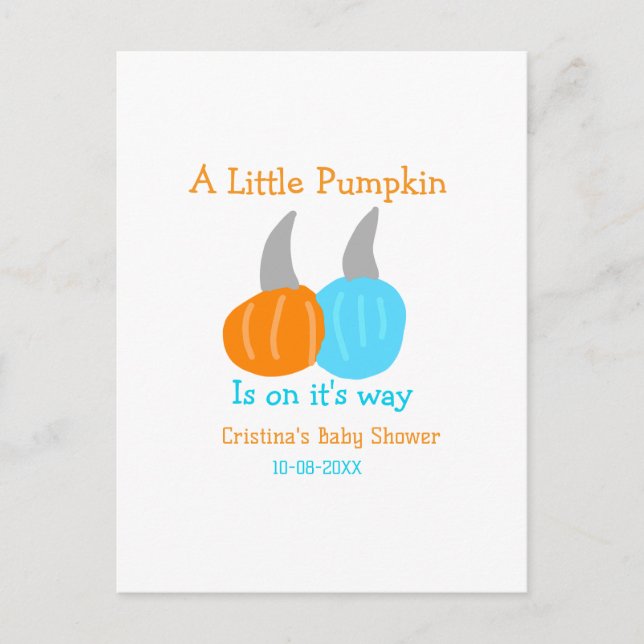 Cartão Postal A little pumpkin is on it's way baby shower orange (Frente)