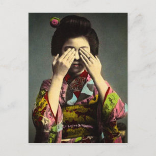 Cartão Postal A Mão Tímida Geisha Vintage, Antiga do Japão, C