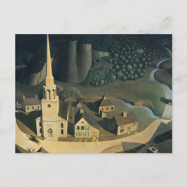 Cartão Postal A Meia-Noite De Paul Revere Por Grant Wood (Frente)