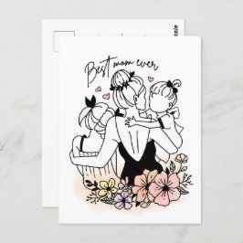Cartão Postal A melhor mãe de todas as mães, crianças/flores pos
