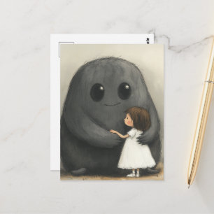 Cartão Postal A menina adorável e seu amigo monstro
