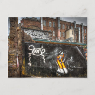 Cartão Postal A menina com luvas alaranjadas, grafites de