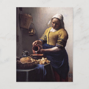 Cartão Postal A Milkmaid em detalhes por Johannes Vermeer