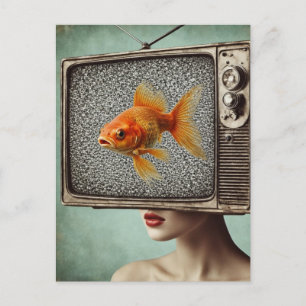 Cartão Postal A Mulher Com uma Cabeça de TV de Peixe Dourado Fan