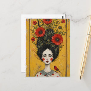 Cartão Postal A Mulher do Papoula Pintura Mista