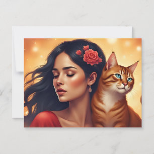 Cartão Postal A Mulher e a Arte Gato dela para Gatos