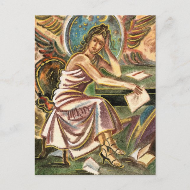 Cartão Postal A Mulher Escritora Pensando Em Moleração (Frente)