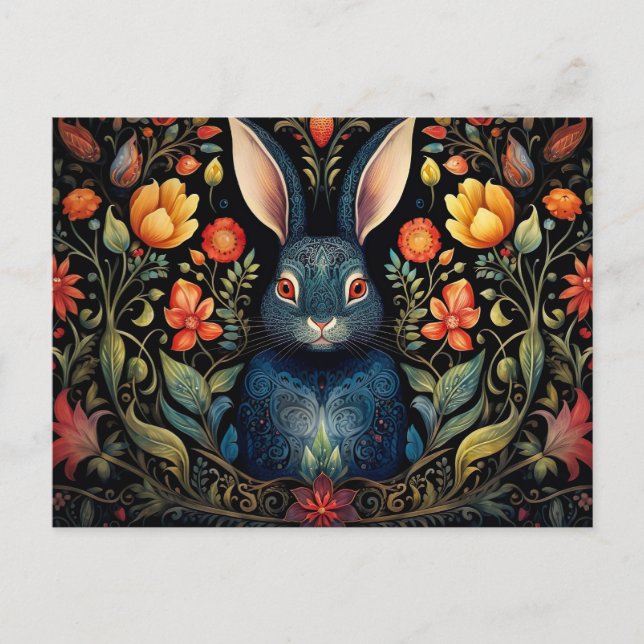 Cartão Postal a mystical rabbit surrounded by flowers   (Frente)