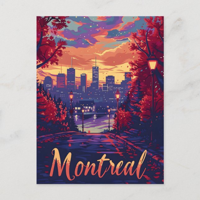 Cartão Postal À noite de Montreal: Luzes das cidades e nuvens ro (Frente)
